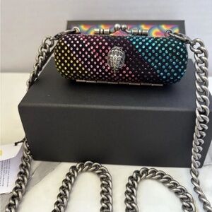 Multi Rhinestone Chain Strap Lipstick Holder Clutch Crossbody Bag Multi Color
